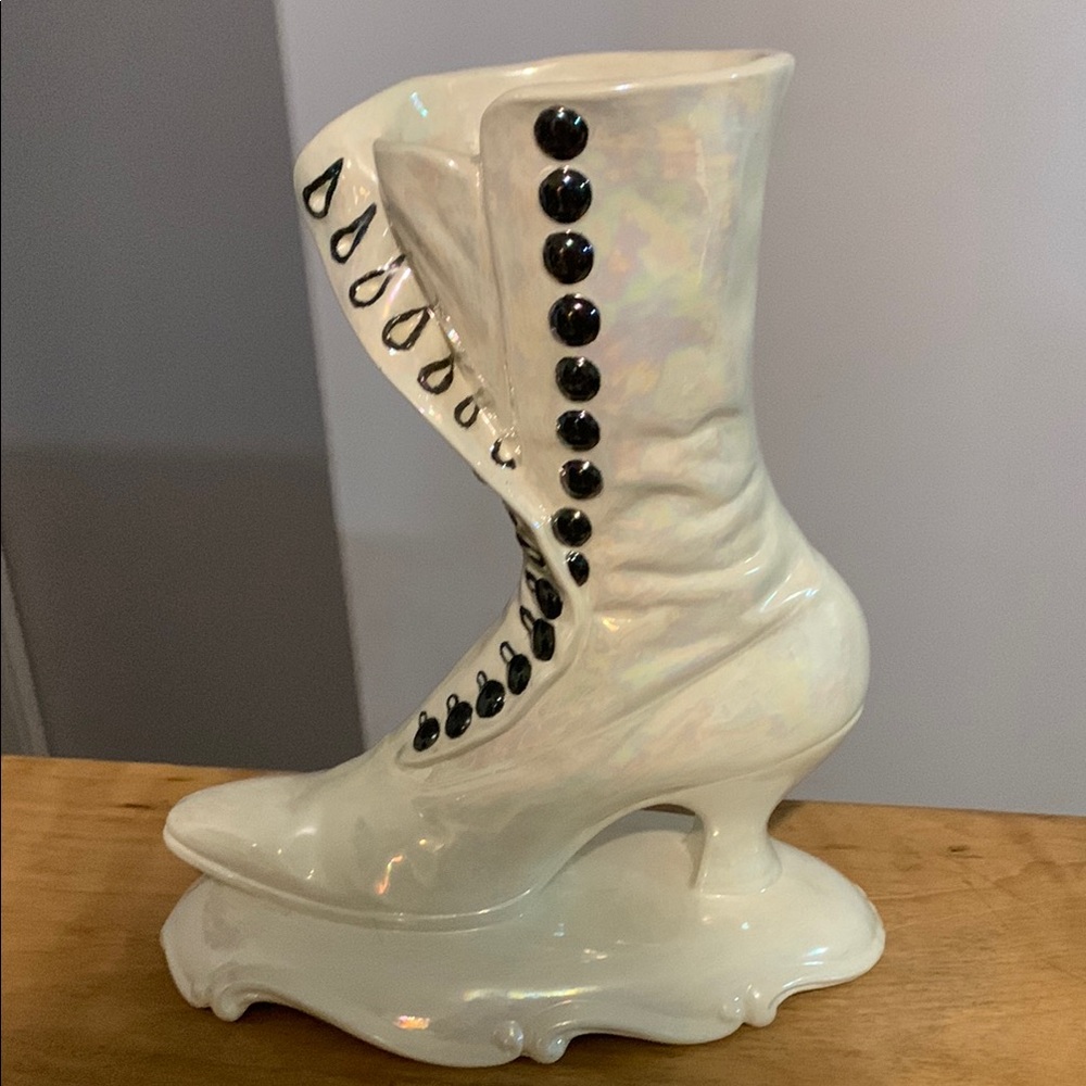 Vintage Ceramic Boot Vase with Black Accents
